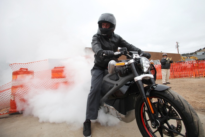 Carey Hart on a Harley-Davidson LiveWire breaking ground on the new permanent location in Sturgis.