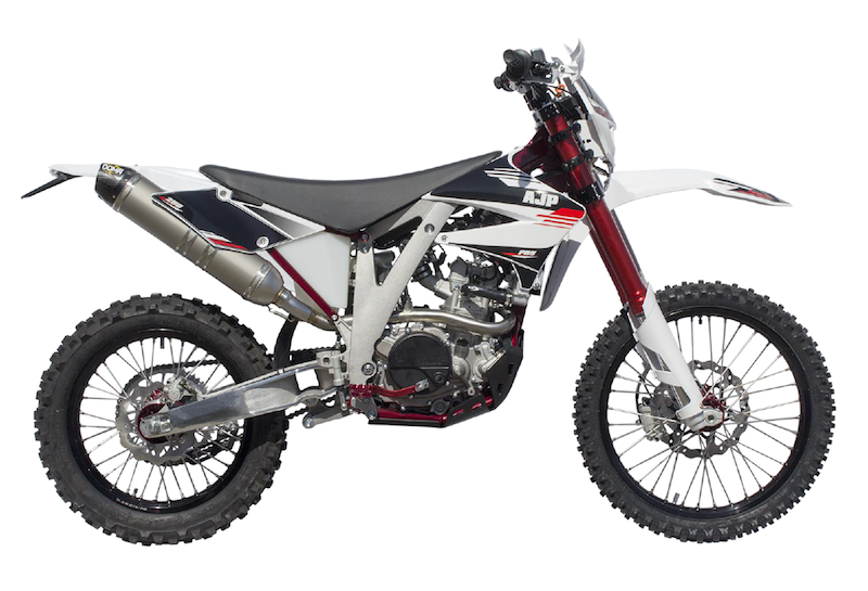 2017 PR5 Extreme 250 – MSRP $7299. Component upgrades include: Sachs 48mm upgraded forks – a full level above our standard forks, fully adjustable, very plush! BrakTec hydraulic clutch – very easy lever pull, plus consistent actuation point Galfer brake rotors – scalloped wave rotors front & rear, strong braking in all conditions. Factory Radiator Guards – left & right cage-type radiator guards – SOLID protection! Red Silicone radiator hoses – Factory hoses with AJP logo Red anodized aluminum shift lever with AJP logo Red anodized aluminum brake pedal New Cherry Red Metallic color for frame, sub-frame, and front & rear hubs Michelin S12 XC tires - fitted standard front & rear